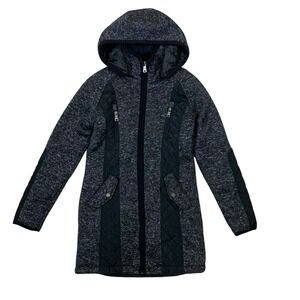 Coffee Shop Kids Quilted Hooded Coat L Gray Zip Up Warm Winter Jacket